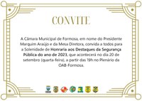 Câmara realizará entrega de Honrarias aos Destaques das Forças de Segurança Pública